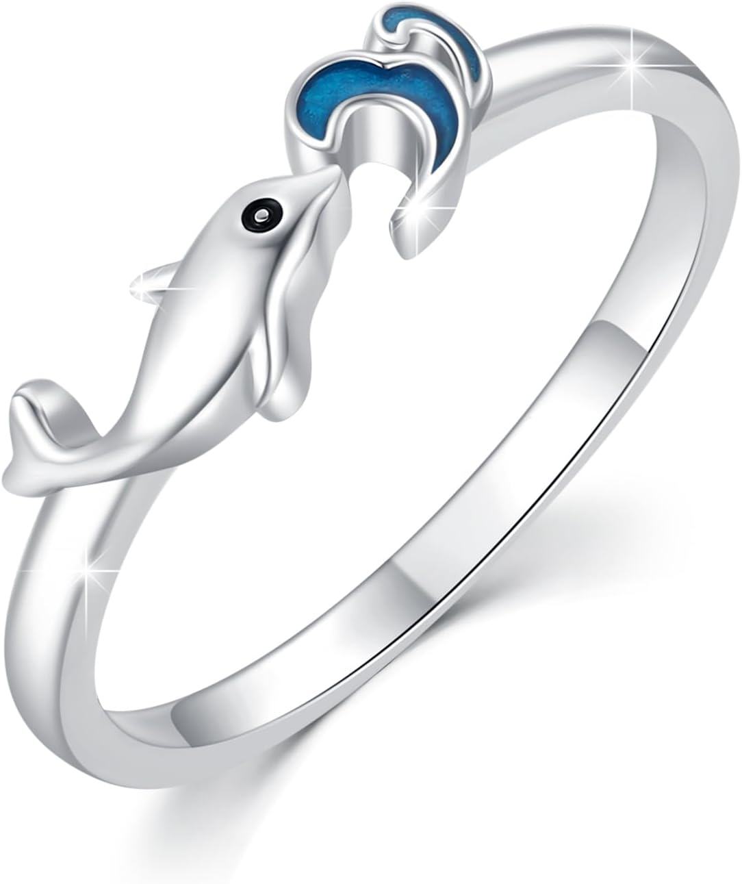 Sterling Silver Adjustable Open Ring Trendy Jewelry Gift for Women Christmas Birthday Engagement Wedding-Dolphin