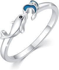 wholesale 925 Sterling Silver Adjustable Open Ring Trendy Jewelry Gift for Women Christmas Birthday Engagement Wedding-Dolphin