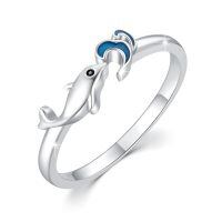 wholesale 925 Sterling Silver Adjustable Open Ring Trendy Jewelry Gift for Women Christmas Birthday Engagement Wedding-Dolphin