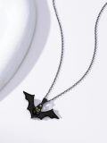 wholesale 925 Sterling Silver Black Enamel Bat Heart Pendant Necklace for Women Girls-0-1