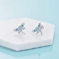 wholesale 925 Sterling Silver White Gold Plated Aquamarine Blue Crystal Dragonfly Stud Earrings 10x13mm 2.8g Hypoallergenic Gift for Women-0-3