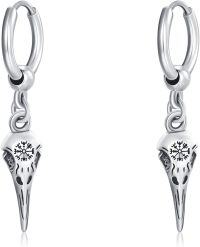 wholesale 925 Sterling Silver Raven Celtic Knot Norse Huggie Hoop Punk Rock Earrings-Raven-Silver