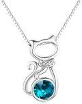 wholesale Sterling Silver Birthstone Cat Pendant Necklace for Women-0-25