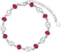 wholesale 925 Sterling Silver 925 Sterling Silver Birthstone Love Heart Bracelets for Women 12 Months 6 5+2 Inch Gifts for Girls Mom Wife Friend Girlfriend-7-July