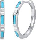 wholesale 925 Sterling Silver & 14K White Gold Plated Blue Stone Small Hoop Earrings for Women-0-0