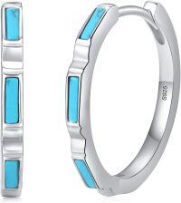 wholesale 925 Sterling Silver & 14K White Gold Plated Blue Stone Small Hoop Earrings for Women-Turquoise