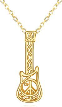 wholesale 14K Gold Peace Sign Musical Instrument Pendant Necklace for Women and Girls-09-Guitar Necklace