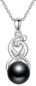 wholesale 925 Sterling Silver Black Pearl Pendant Necklace with Infinity Leaf Design and 10mm Round Pearl on an Adjustable Length of 36-47cm - Perfect for Valentines Day or Mothers Day Gifts-0-0