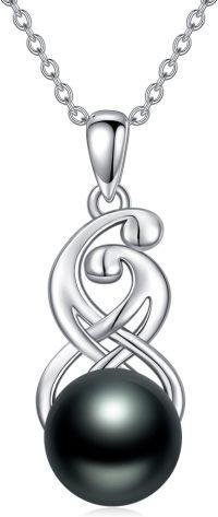 wholesale 925 Sterling Silver Black Pearl Pendant Necklace with Infinity Leaf Design and 10mm Round Pearl on an Adjustable Length of 36-47cm - Perfect for Valentines Day or Mothers Day Gifts-A4-Style 4