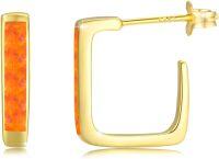 wholesale 925 Sterling Silver 925 Gold-Plated Orange Opal Square Hoop Earrings for Women-01-Yellow