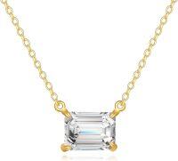 wholesale 14K Gold Emerald Cut White Topaz Pendant Chain Necklace for Women Anniversary Gifts-White Cubic Zirconia