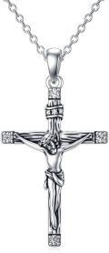 wholesale Jesus Cross Necklace 925 Sterling Silver Crucifix Necklace Cross Pendant Christian Jesus Jewelry Christmas Gifts For Women Men -0-0