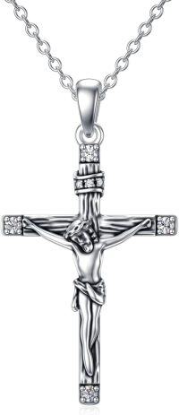 wholesale Jesus Cross Necklace 925 Sterling Silver Crucifix Necklace Cross Pendant Christian Jesus Jewelry Christmas Gifts For Women Men -undefined