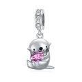 wholesale 925 Sterling Silver Pink Tourmaline Otter Charm Bead for Bracelet, 11.2x15mm, Zircon Accented, October Birthstone Gift for Women-0-0