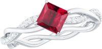 wholesale 925 Sterling Silver Princess Cut Ruby & Diamond Engagement Ring-July -Ruby Red