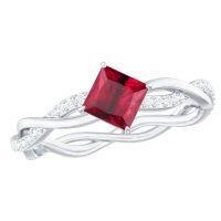 wholesale 925 Sterling Silver Princess Cut Ruby & Diamond Engagement Ring-July -Ruby Red