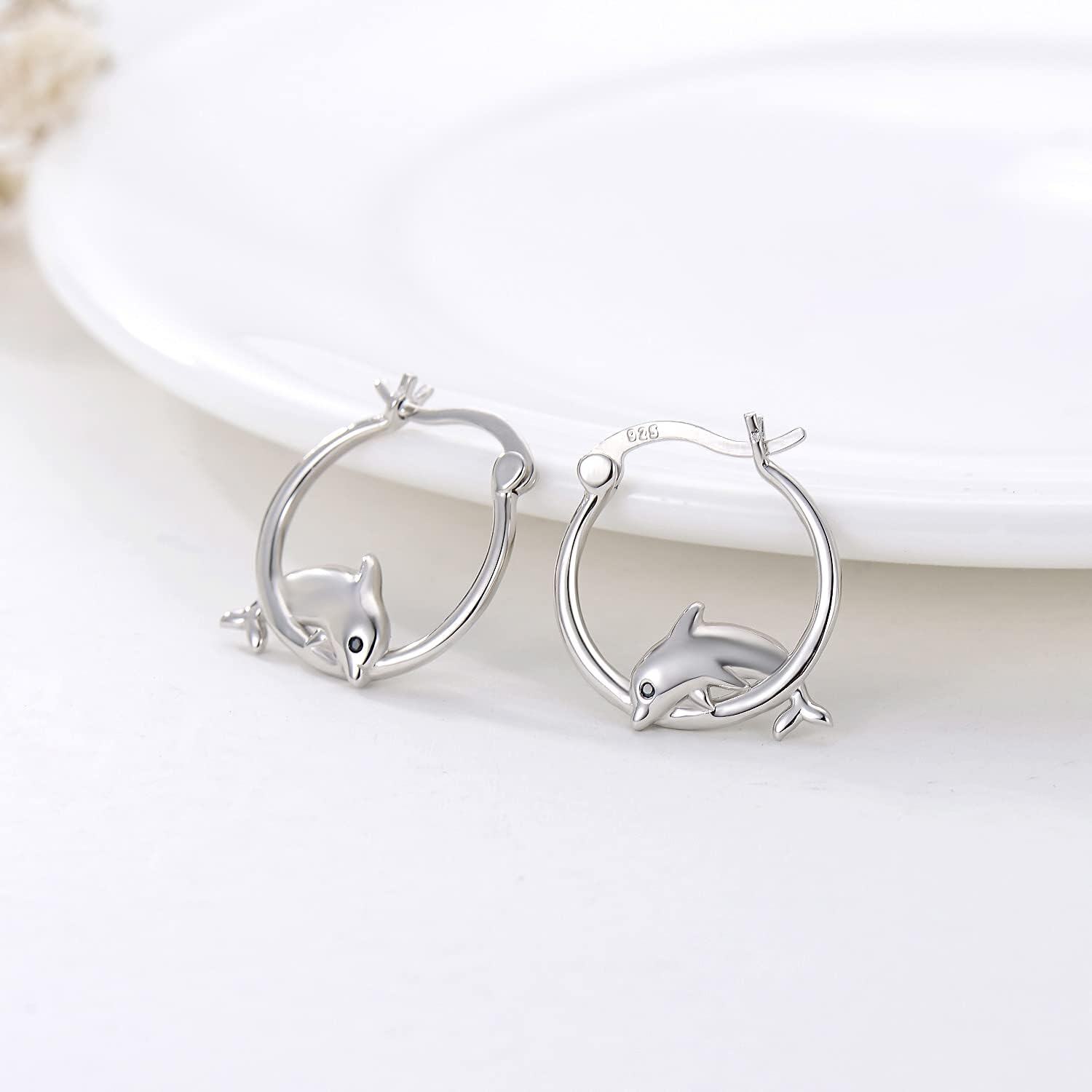 wholesale 925 Sterling Silver Hypoallergenic Dolphin Huggie Hoop Earrings for Sensitive Ears-0-2