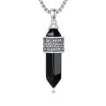 wholesale 925 Sterling Silver Oxidized Black Onyx Rune Crystal Point Pendant Necklace-0-0
