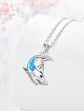 wholesale 925 Sterling Silver Blue Fire Opal Shark Head Pendant Necklace for Women-0-1