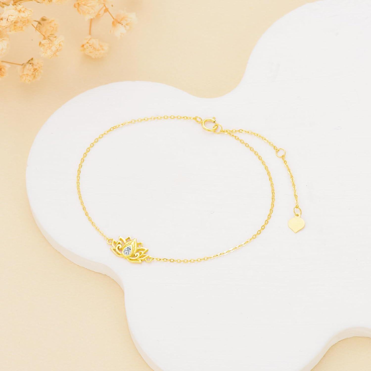 wholesale 18K Gold Lotus Flower Bracelet with Diamond Accent - Birthday & Christmas Gifts for Women-0-4
