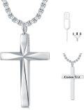 wholesale 925 Sterling Silver Cremation Memorial Cross Urn Pendant Necklace  for Men & Women w/ Gift Box and Funnel - Customizable Text on Back-0-0