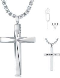 wholesale 925 Sterling Silver Cremation Memorial Cross Urn Pendant Necklace  for Men & Women w/ Gift Box and Funnel - Customizable Text on Back-A Customized Styles