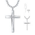 wholesale 925 Sterling Silver Cremation Memorial Cross Urn Pendant Necklace  for Men & Women w/ Gift Box and Funnel - Customizable Text on Back-0-0