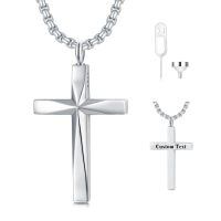 wholesale 925 Sterling Silver Cremation Memorial Cross Urn Pendant Necklace  for Men & Women w/ Gift Box and Funnel - Customizable Text on Back-A Customized Styles