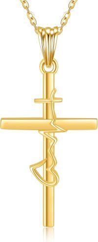 wholesale 14K Yellow Gold Solid Faith Hope Love Cross Pendant Necklace for Women, Hypoallergenic Nickel-Free, Elegant Gift for Wife Mother Bridesmaid-faith cross