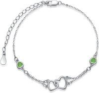 wholesale Sterling Silver Cubic Zirconia Double Heart Chain Jewelry for Women-Anklet 9''-11''-08 Aug - Peridot-White Gold