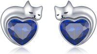 wholesale 925 Sterling Silver Birthstone Cat Stud Earrings Heart Jewelry for Women-09-September