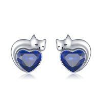 wholesale 925 Sterling Silver Heart Shaped Cat Earrings-09-September