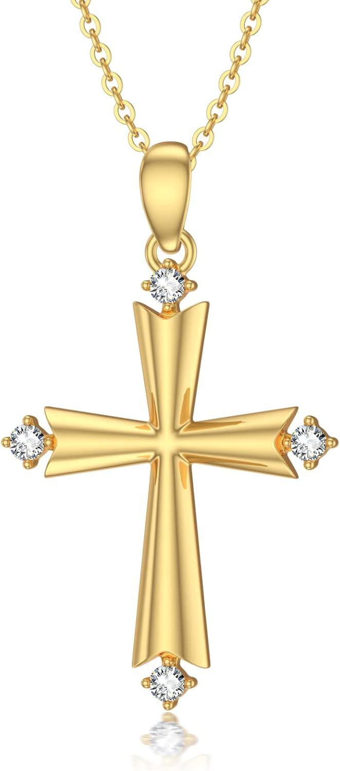 wholesale 14K Gold Crystal Embellished Cross Pendant Necklace for Women 28 Chain Length-0-0