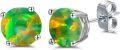 wholesale 925 Sterling Silver Green Fire Opal Round Stud Earrings - Multiple Sizes & Colors for Women Men Gifts-0-0