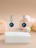 TOUPOP Sterling Silver Black Freshwater Pearl Pendant & Earrings Set-0-1