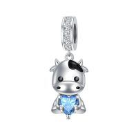 wholesale 925 Sterling Silver Cute Cow Charm With Heart Crystal-12-Dec