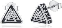 wholesale 925 Sterling Silver Triangle Norse Runes Stud Earrings - Viking Jewelry for Women and Men-Triangular Viking Rune Stud Earrings