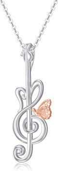 wholesale 925 Sterling Silver Butterfly Treble Clef Musical Notes Pendant Necklaces Gifts for Women Girls-0-0