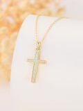 TOUPOP 14K Gold Opal Cross Pendant Necklace For Women-0-2