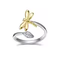 TOUPOP Sterling Silver Gemstone Bee Hummingbird Butterfly Ladybug Dragonfly Owl Open Rings-0-0
