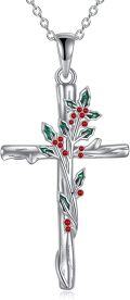 wholesale 925 Sterling Silver Christmas Holly Berry Cross Pendant Necklace for Women-0-0
