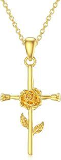 wholesale 14K Gold Rose Cross Necklace - 12 Months Pendant s for Her-0-0