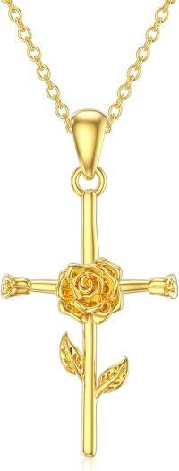 wholesale 14K Gold Rose Cross Necklace - 12 Months Pendant s for Her-06-June