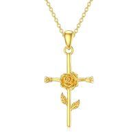 wholesale 14K Gold Rose Cross Necklace - 12 Months Pendant s for Her-06-June