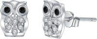 wholesale 925 Sterling Silver Owl Stud Earrings with Cubic Zirconia Accents-Owl