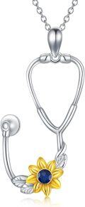 wholesale Sterling Silver Sunflower RN Caduceus Nursing Pendant-0-36