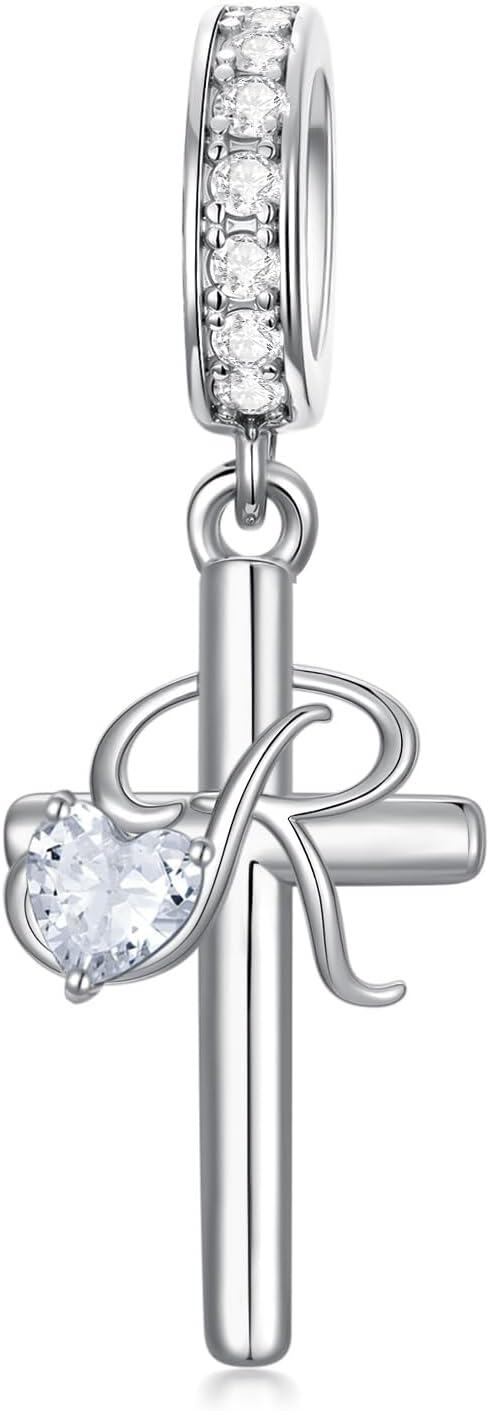 Sterling Silver ABC Initial Cross Charm Pendant Beads for Bracelet-18-R