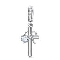 wholesale 925 Sterling Silver Cross Heart Crystal Dangle Charm-18-R