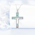 wholesale 925 Sterling Silver Turquoise Tree of Life Cross Pendant Necklace Jewelry for Women and Men-0-4