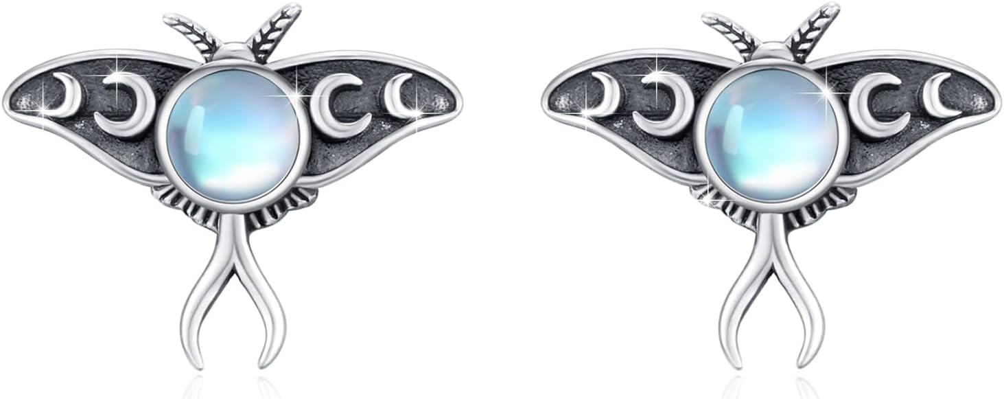 wholesale 925 Sterling Silver Moonstone Luna Moth Stud Earrings for Women Girls Gift Idea-0-0